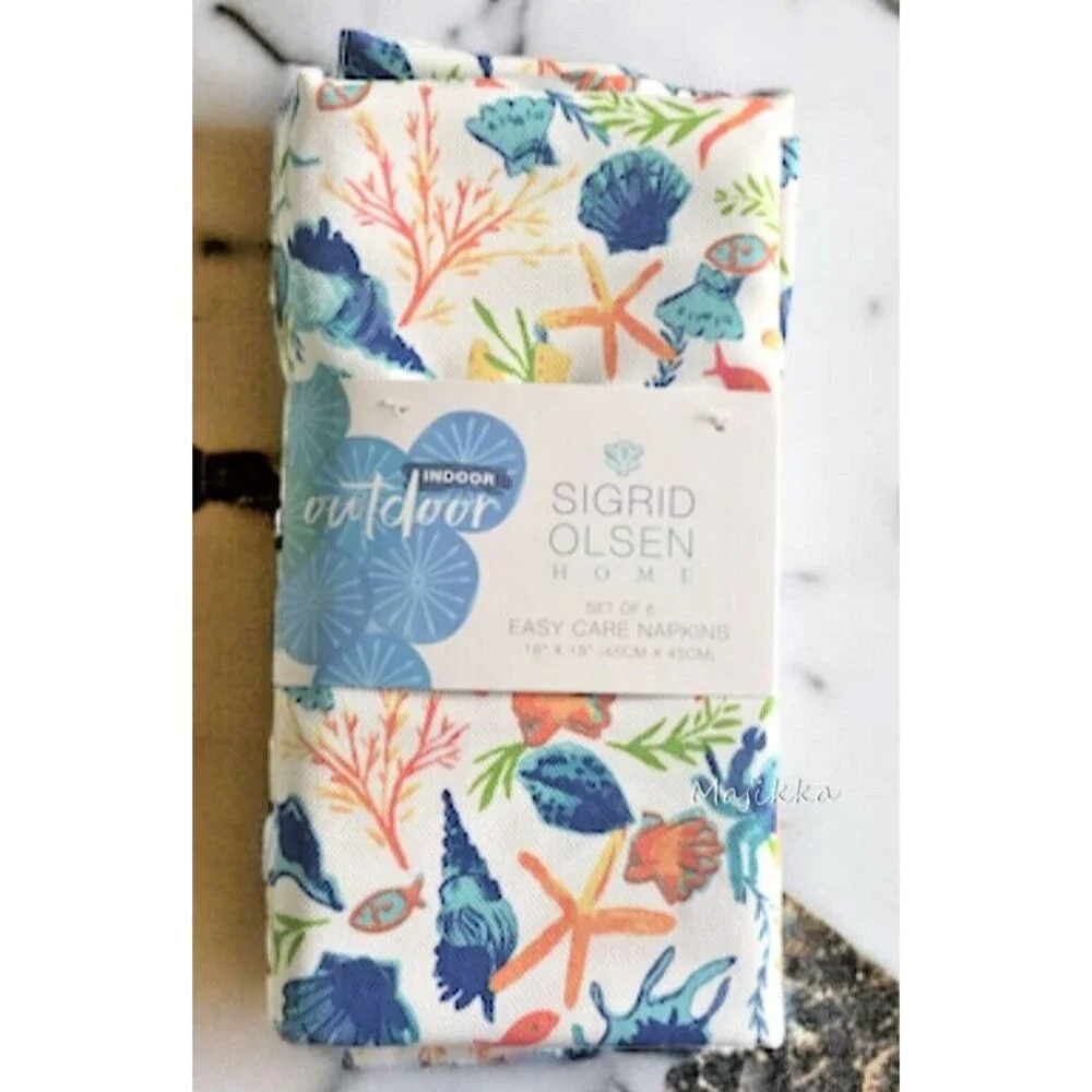Sigrid Olsen Napkins Starfish Shell Easy Care Summer Outdoor Indoor Set of 4